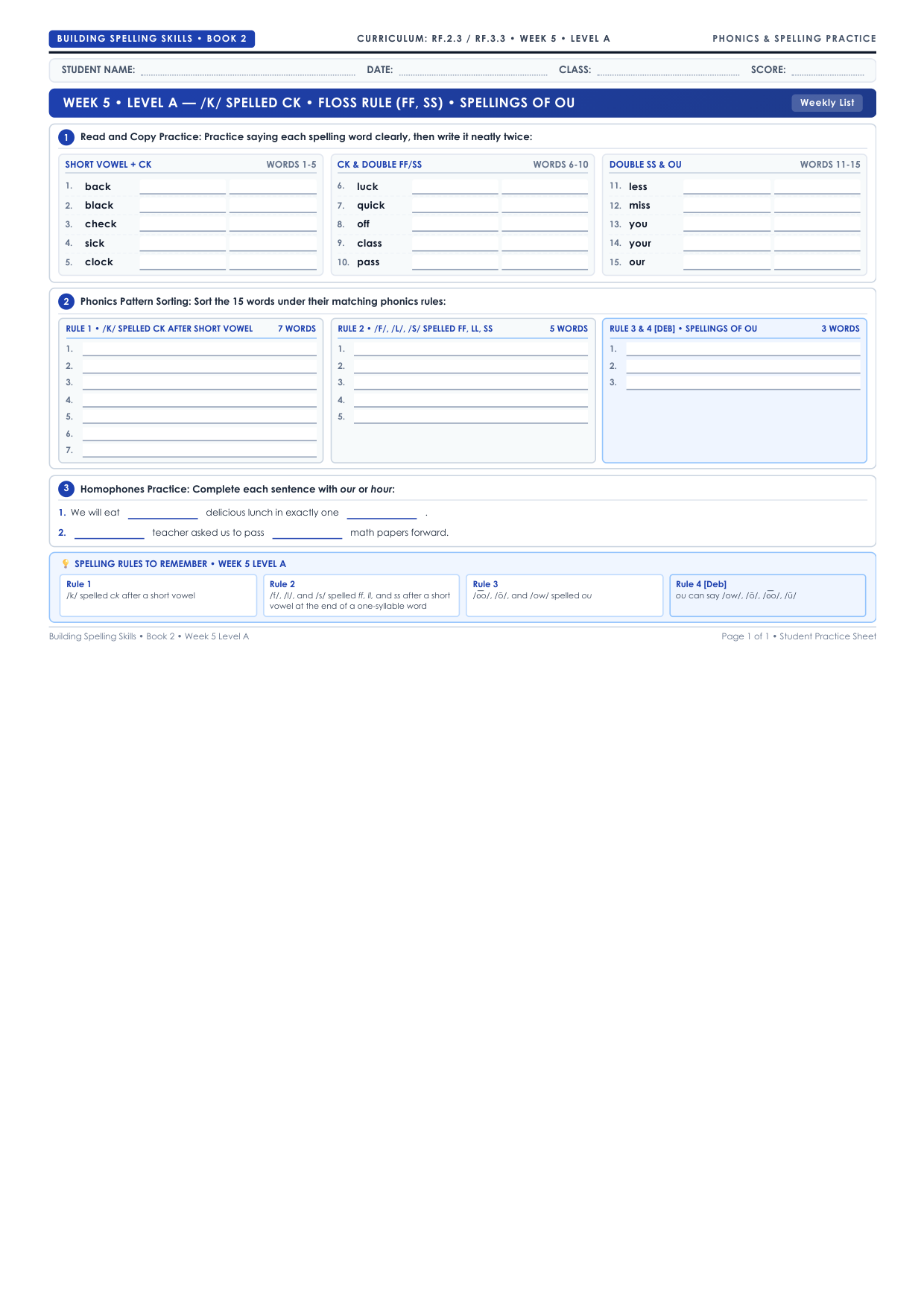 Book 2 Week 5 Level A Worksheet Preview