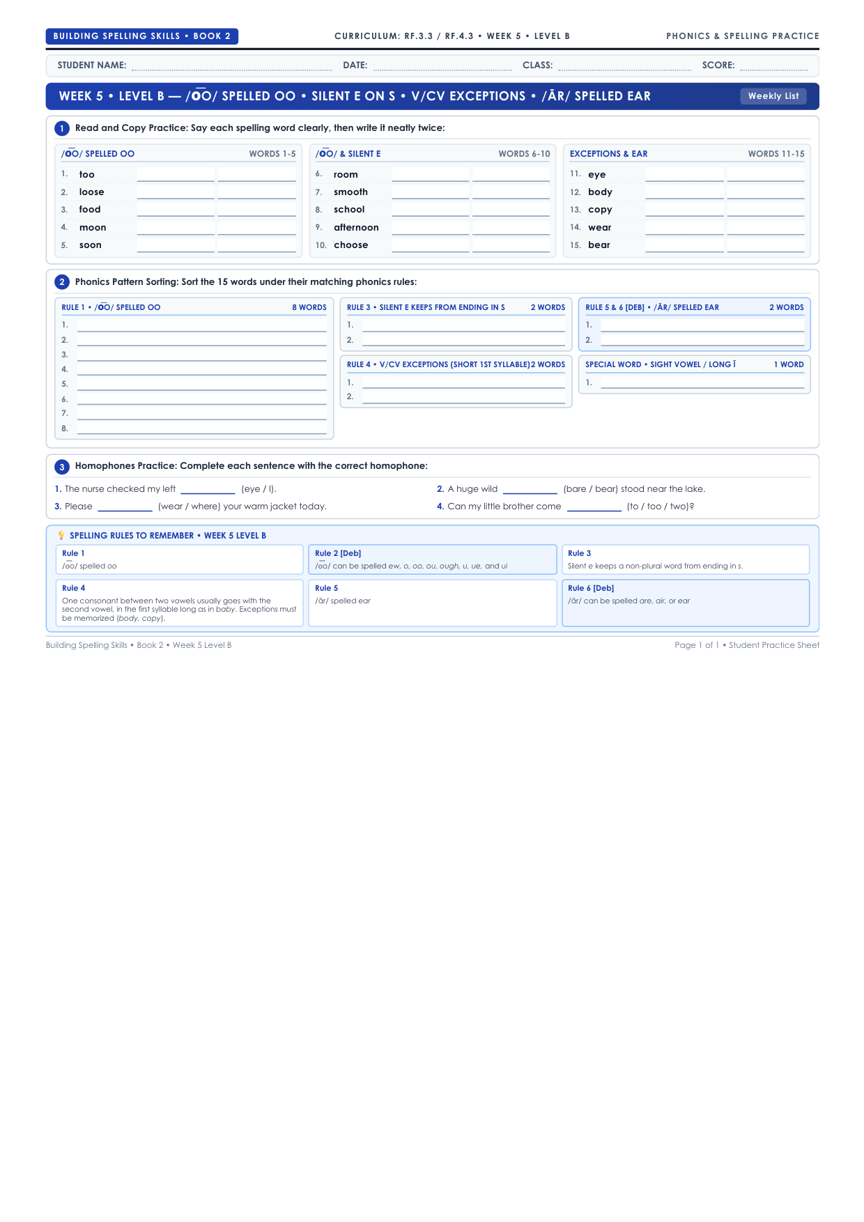 Book 2 Week 5 Level B Worksheet Preview