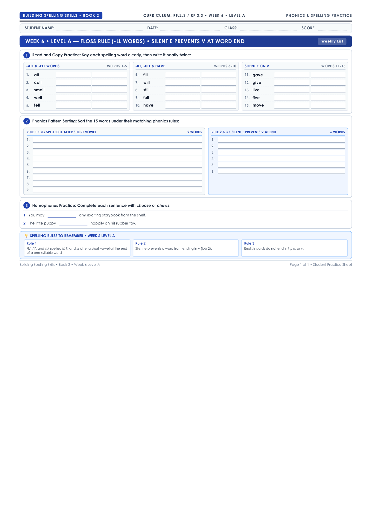Book 2 Week 6 Level A Worksheet Preview