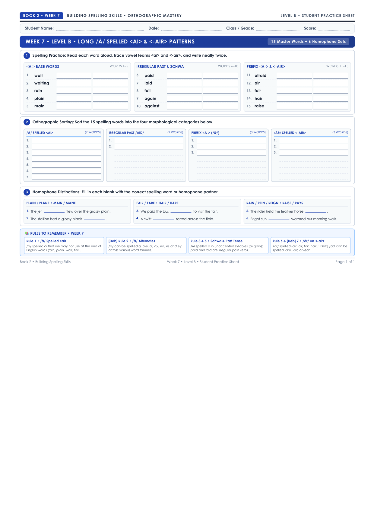 Book 2 Week 7 Level B Worksheet Preview