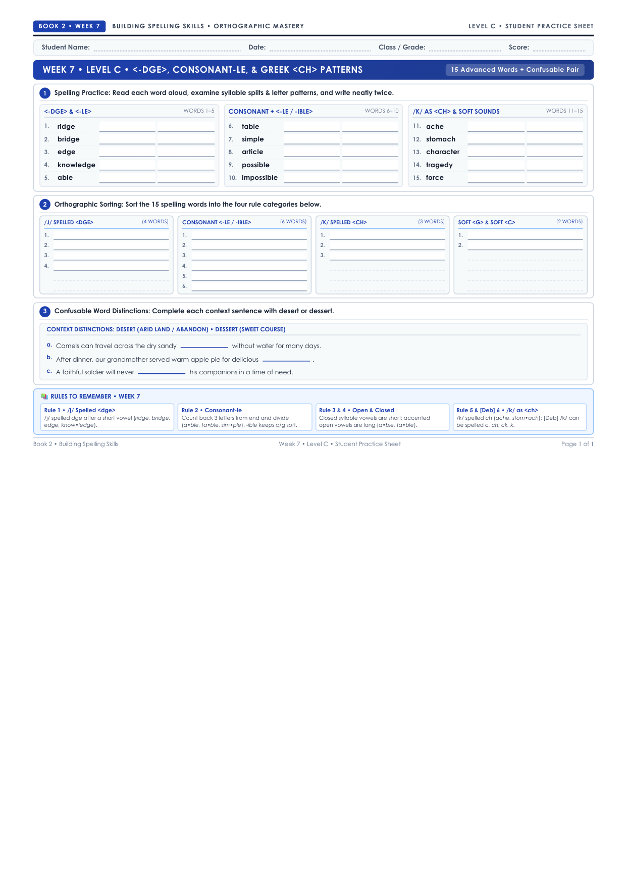 Book 2 Week 7 Level C Worksheet Preview
