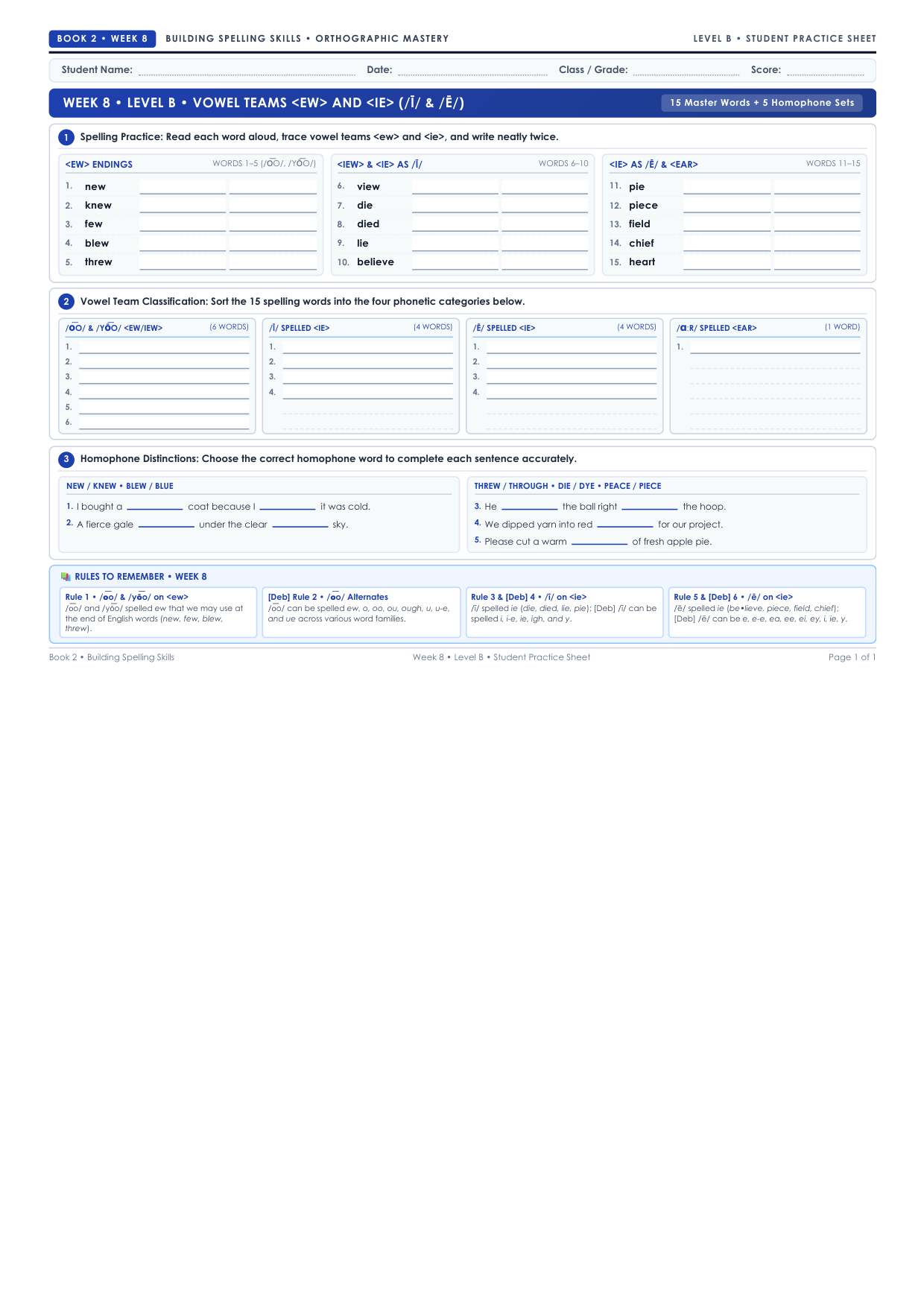Book 2 Week 8 Level B Worksheet Preview