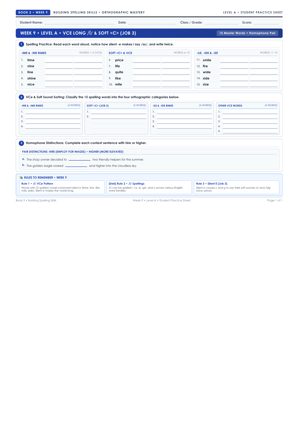 Book 2 Week 9 Level A Worksheet Preview