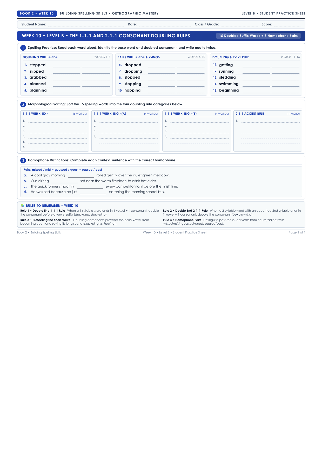 Book 2 Week 10 Level B Worksheet Preview