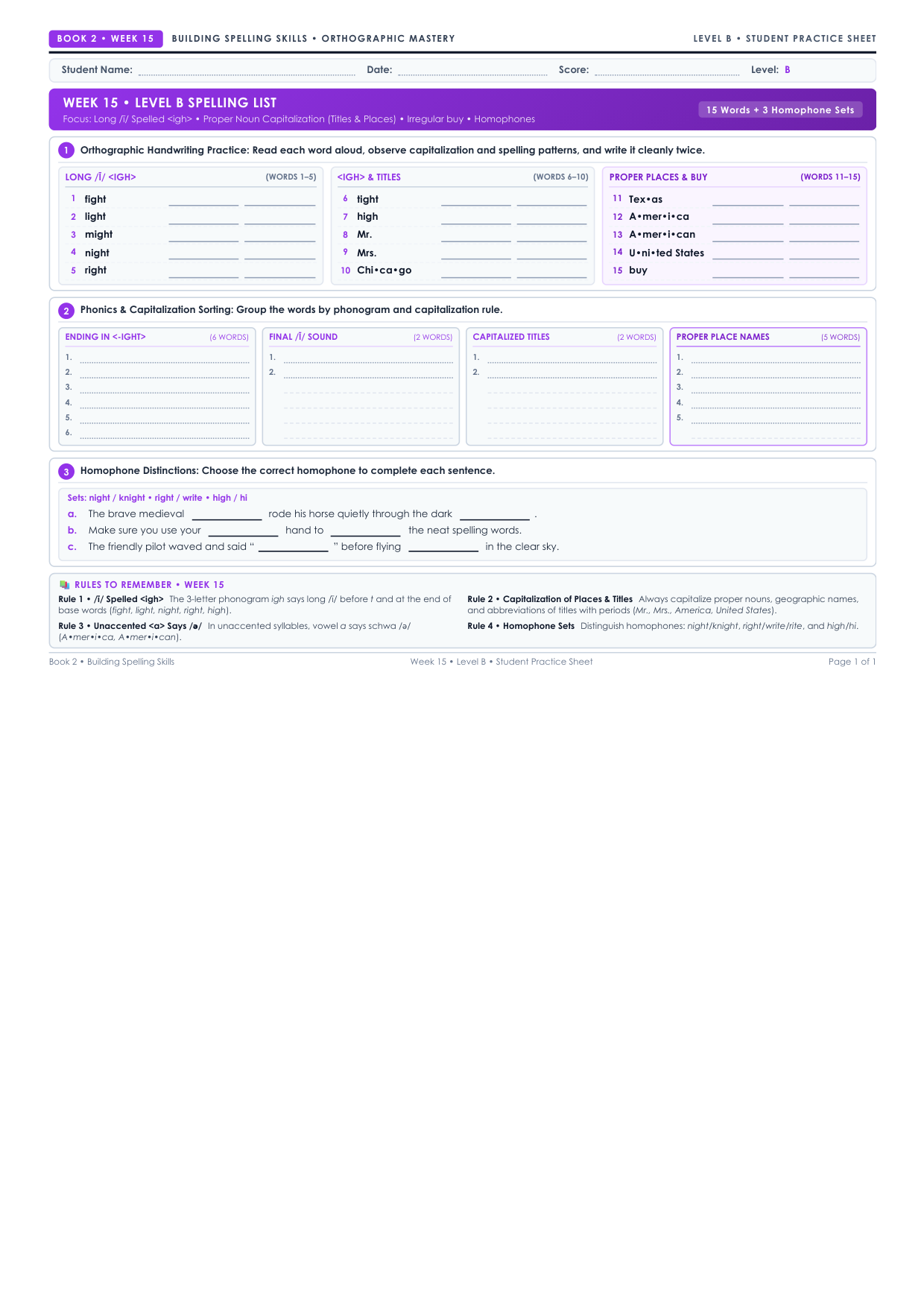Book 2 Week 15 Level B Worksheet Preview