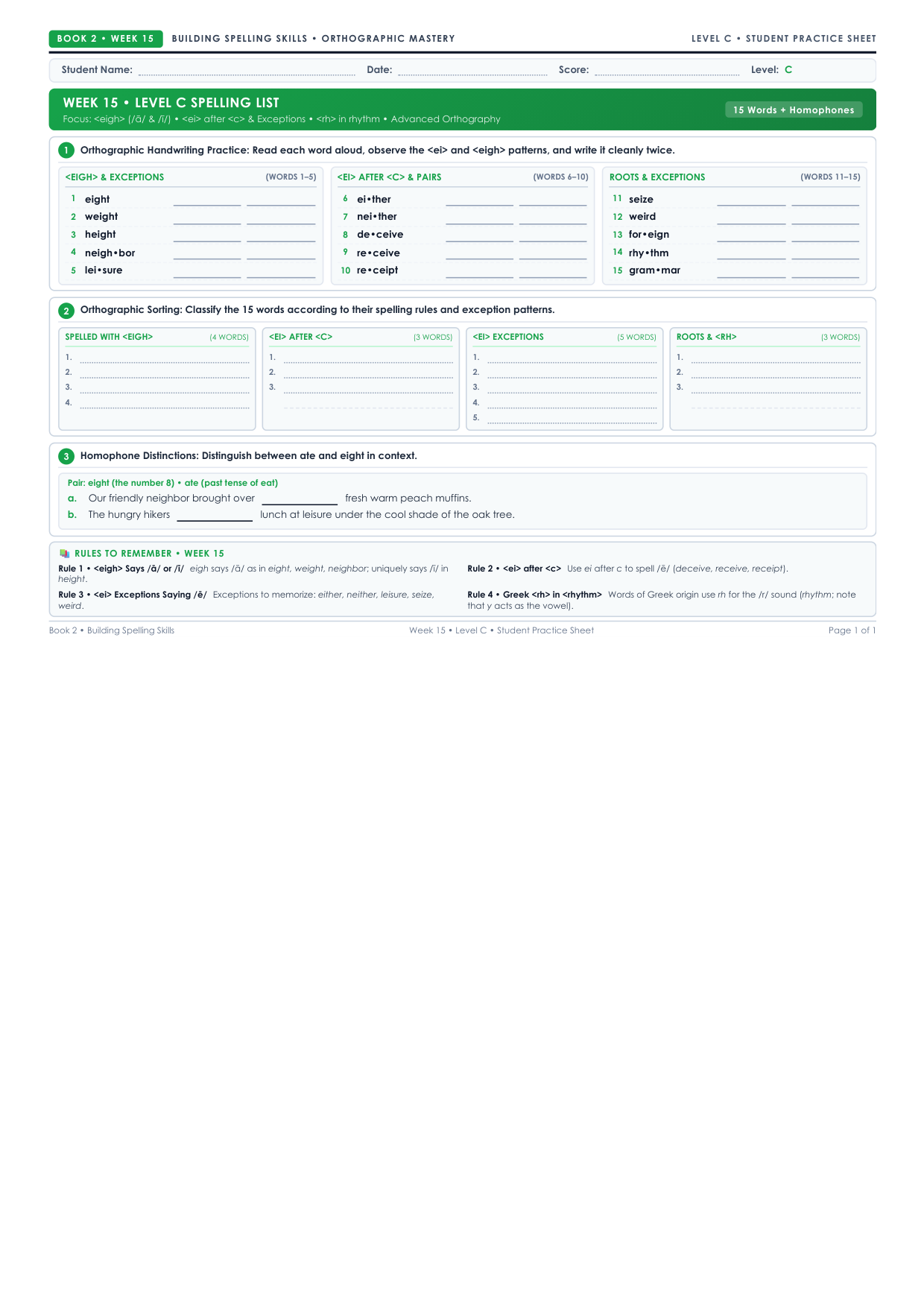Book 2 Week 15 Level C Worksheet Preview