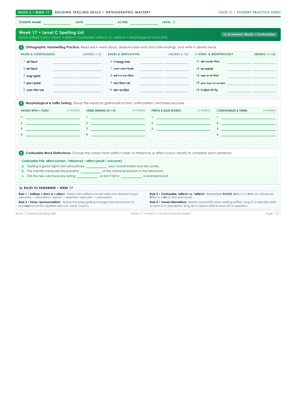 Book 2 Week 17 Level C Worksheet Preview
