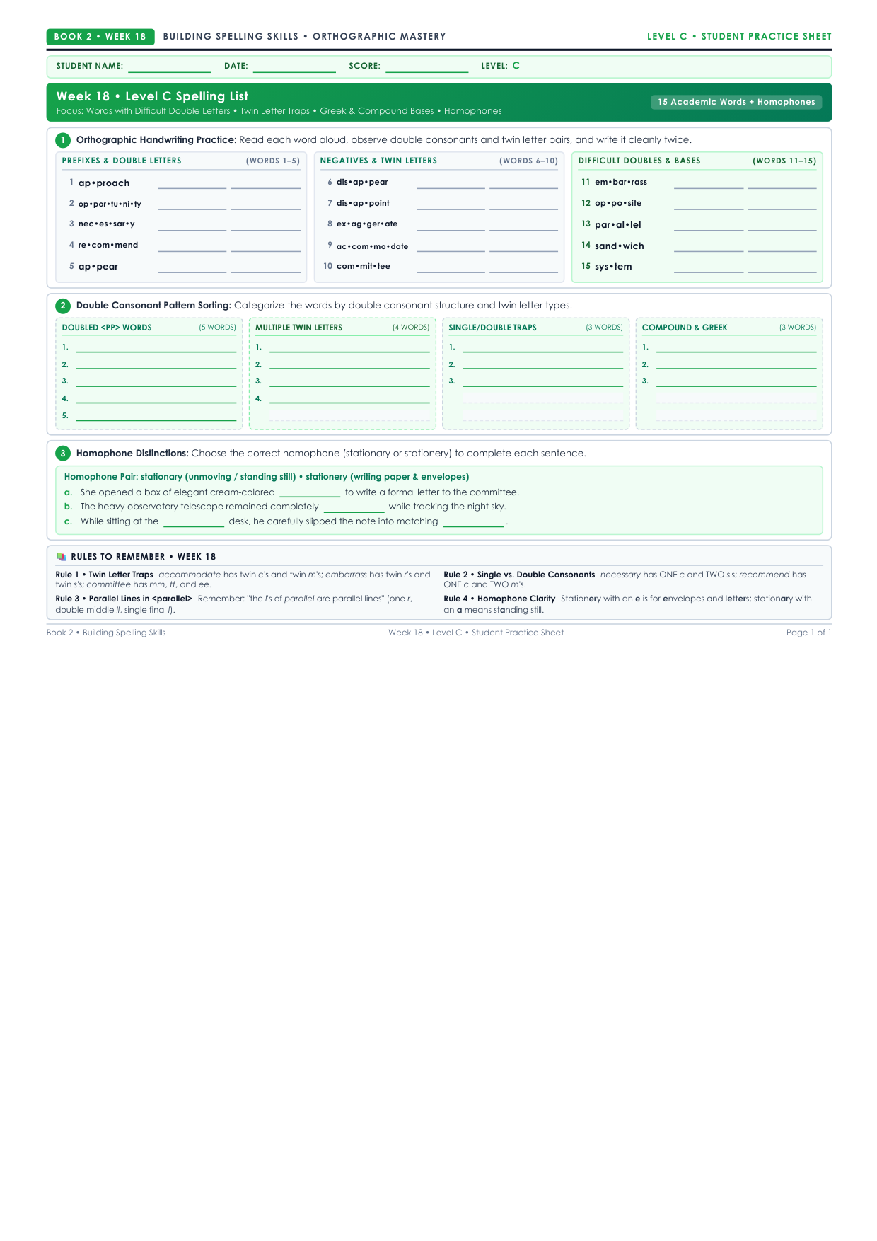 Book 2 Week 18 Level C Worksheet Preview