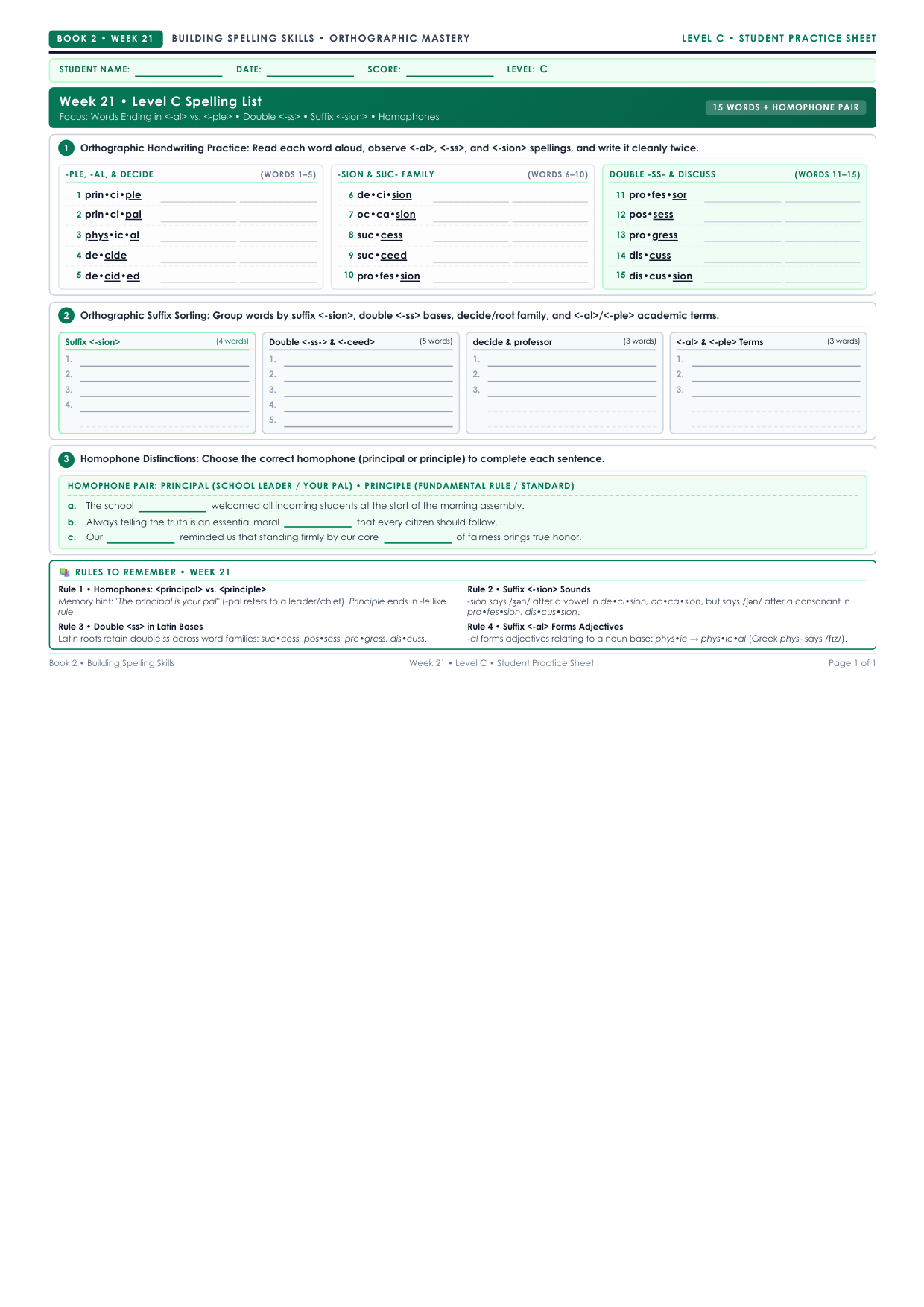 Book 2 Week 21 Level C Worksheet Preview