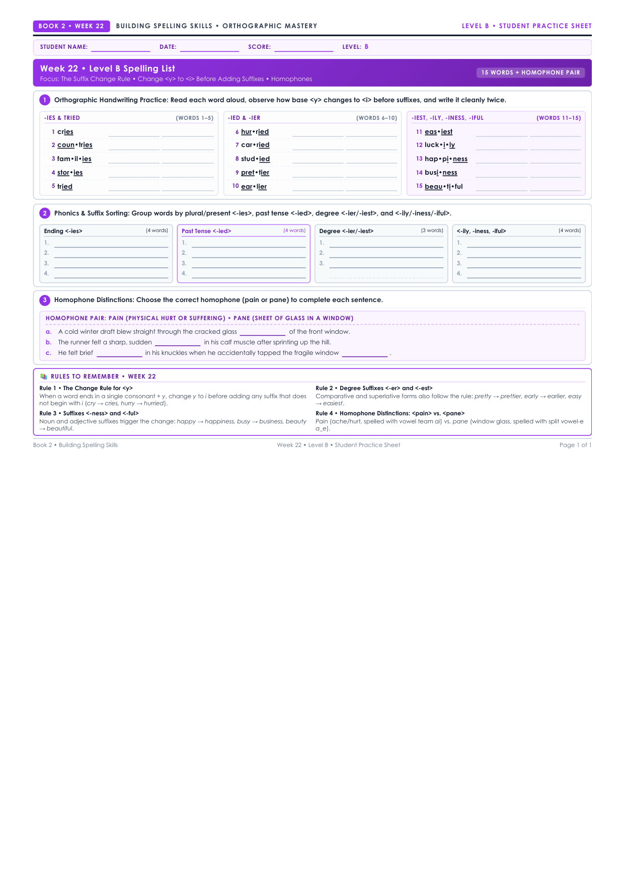 Book 2 Week 22 Level B Worksheet Preview