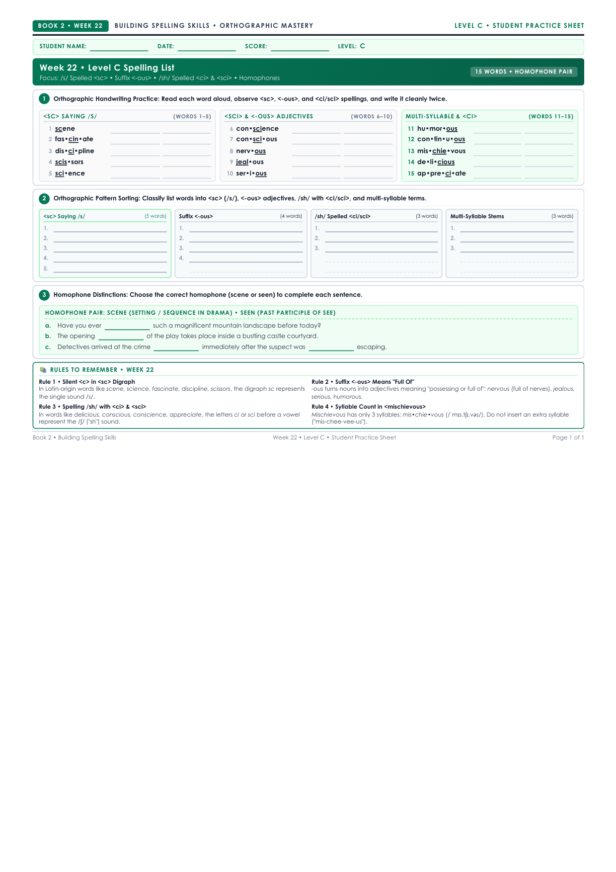 Book 2 Week 22 Level C Worksheet Preview