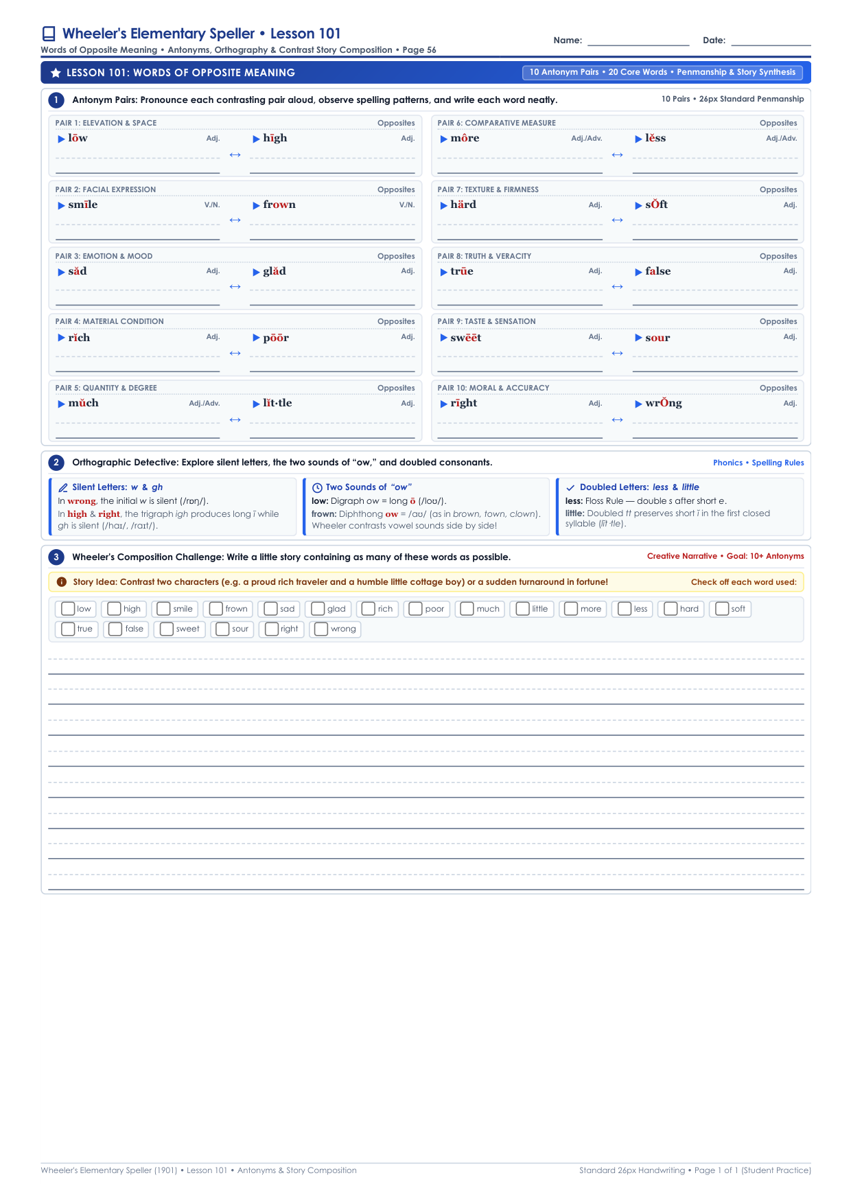 Lesson 101: Words of Opposite Meaning Worksheet Preview