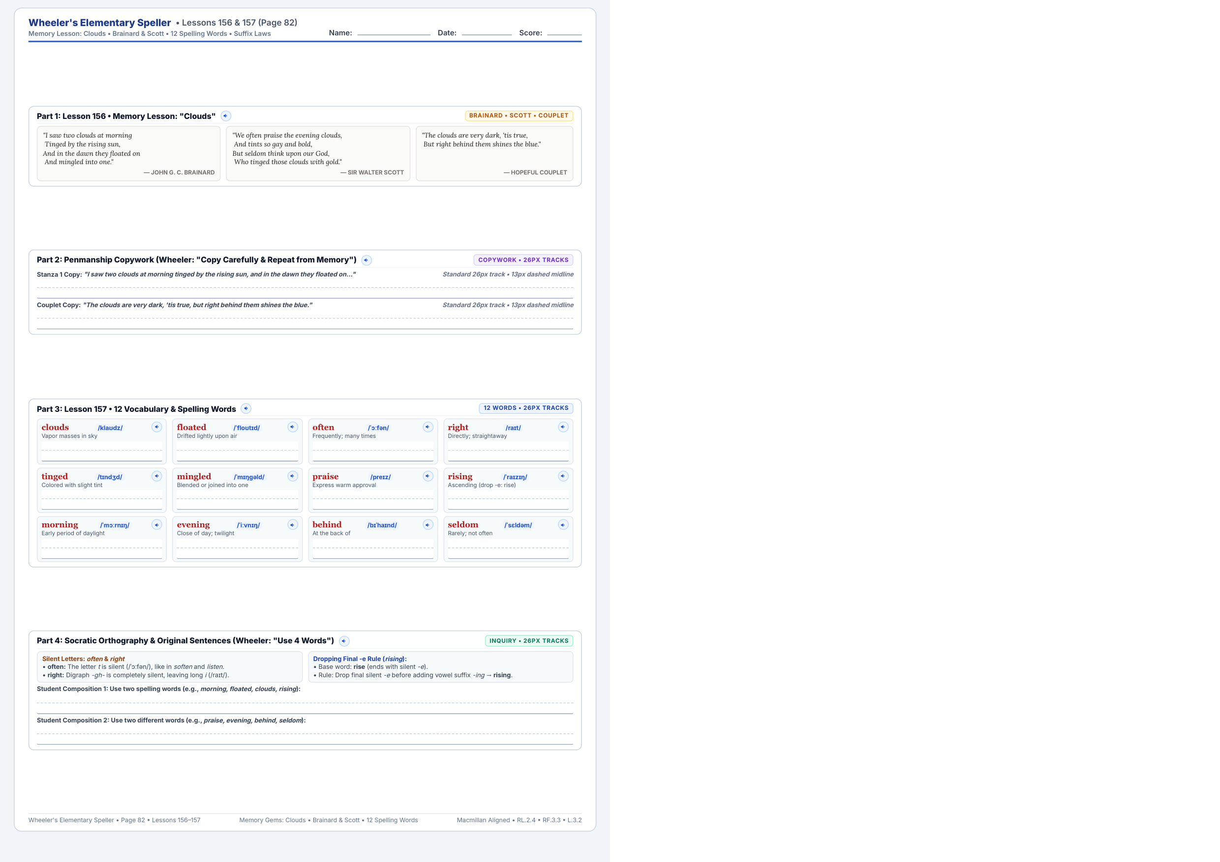 Lessons 156 & 157: Clouds Memory Gems Worksheet Preview