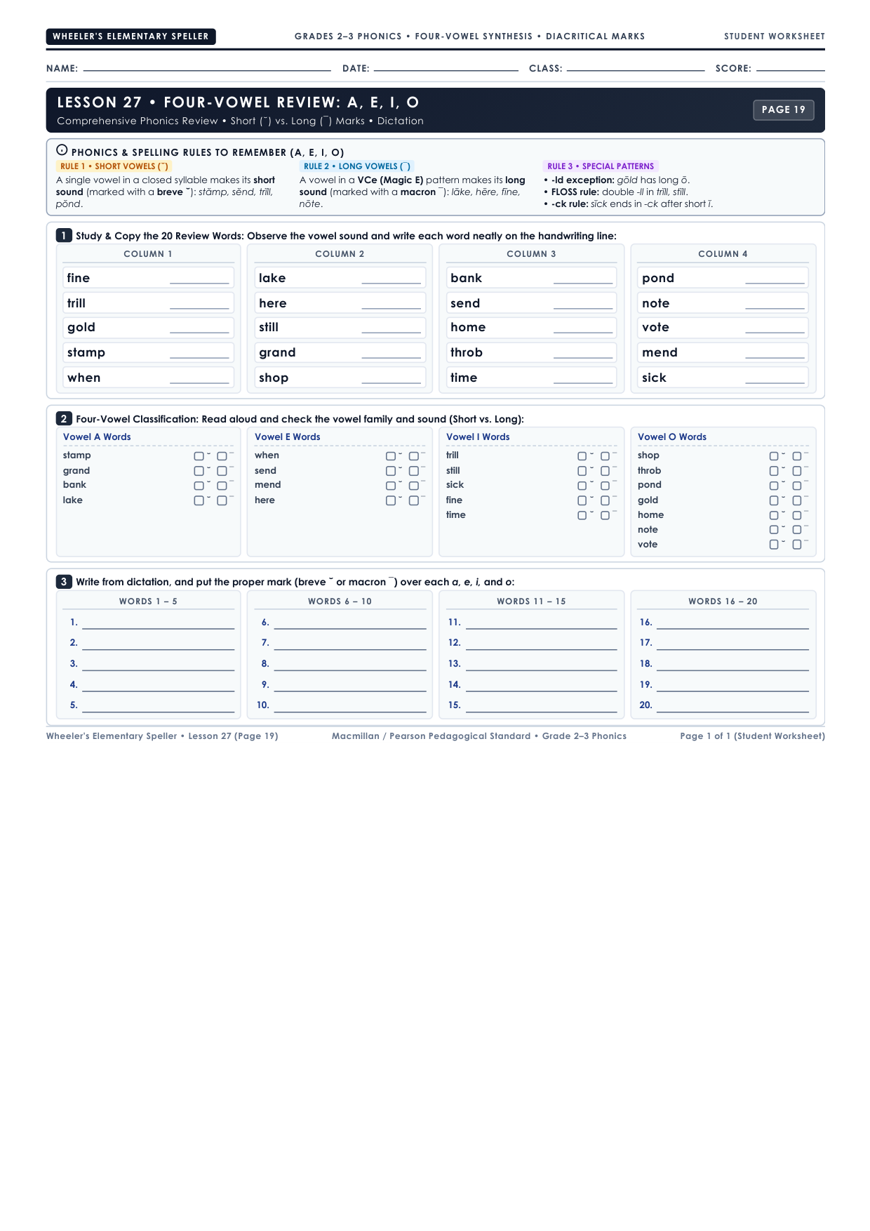 Lesson 27: Four-Vowel Synthesis (a, e, i, o) Worksheet